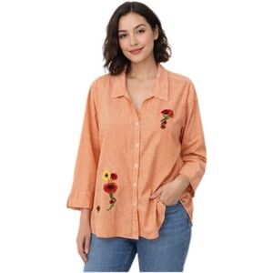 Las Olas Orange and White Gingham Button Down Shirt Cottagecore Cabincore Retro